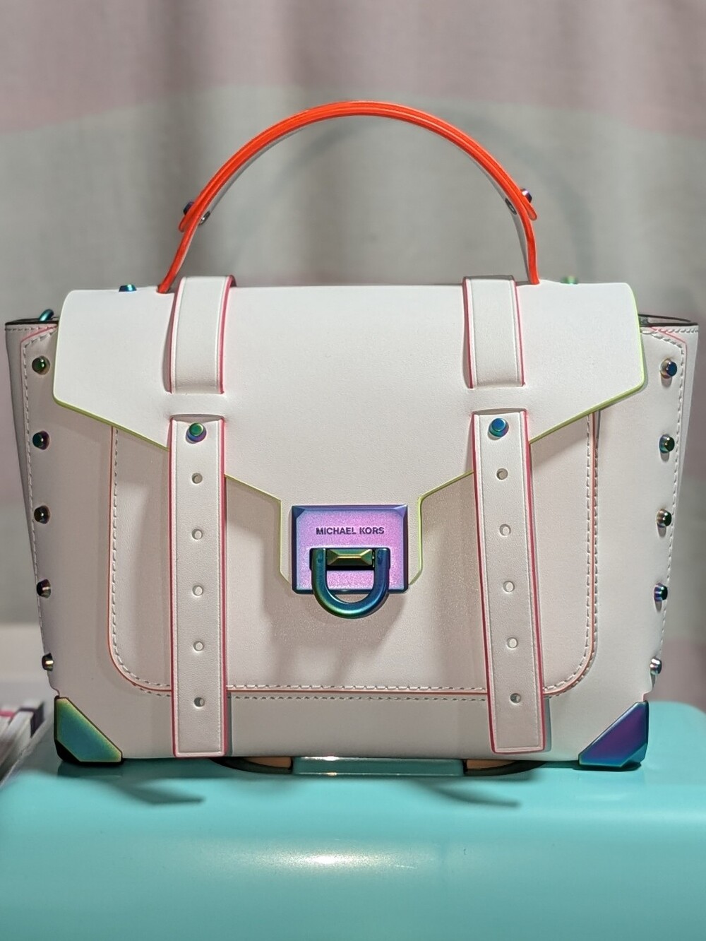 Manhattan Medium Contrast-Trim Leather Satchel